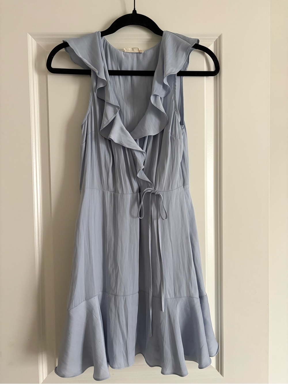 Altar'd State Powder Blue Ruffle V-Neck Tie-Waist Mini Dress